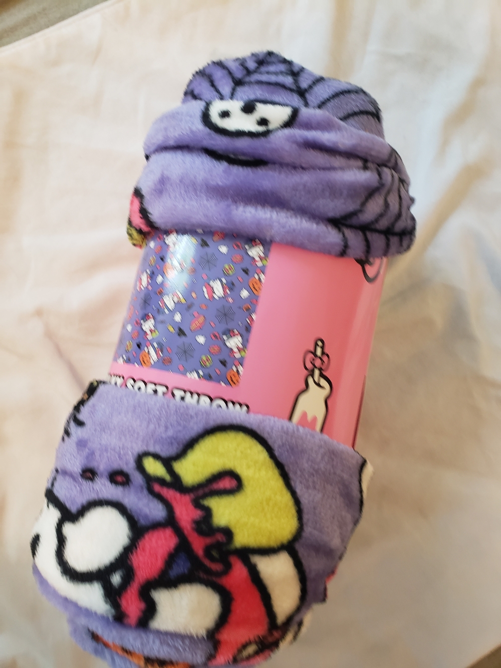 Hello Kitty Halloween Plush Throw Blanket - Purple Cartoon Design